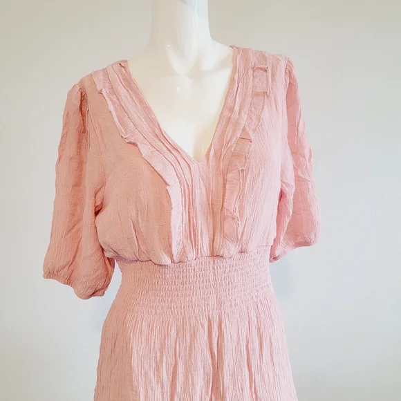 *Host Pick* Coral Peach V-Neck Balloon Sleeve Casual Mini Dress Sz Petite XL - Picture 2 of 10